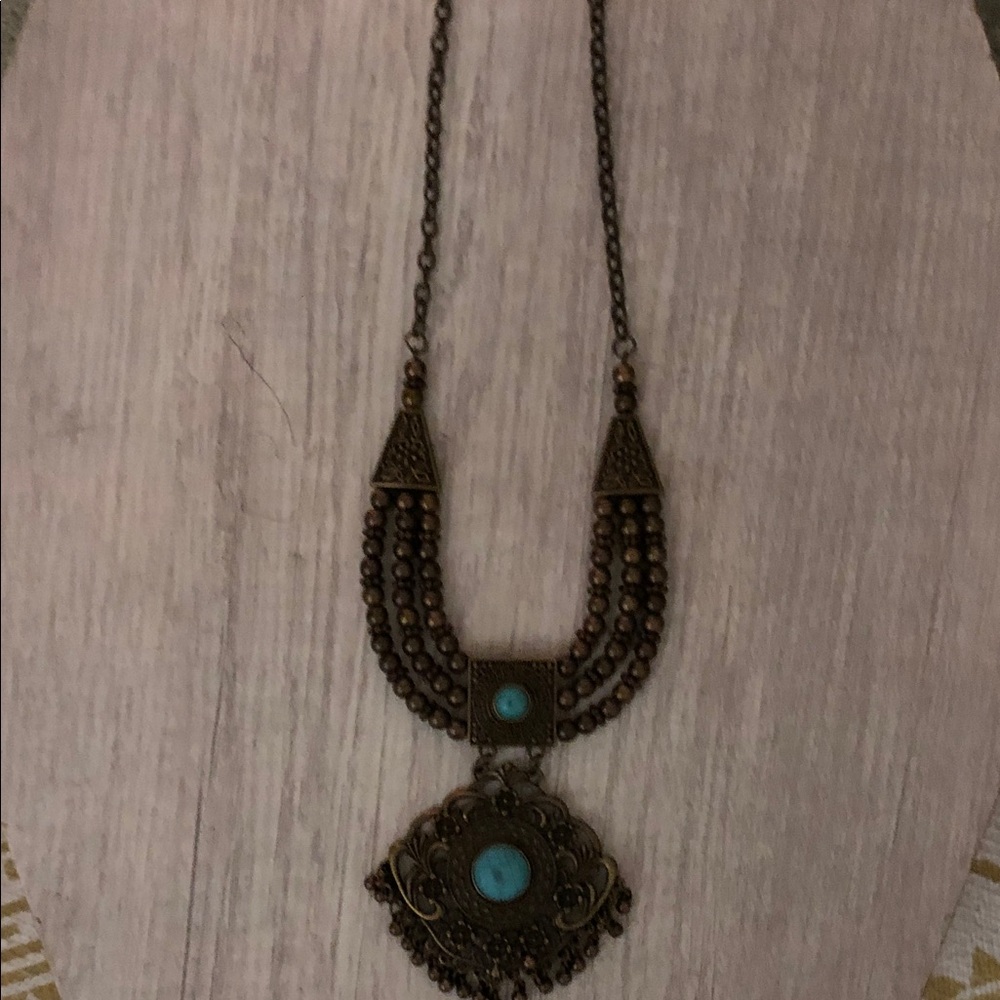 Vintage-Style Bronze Necklace with Turquoise Accents